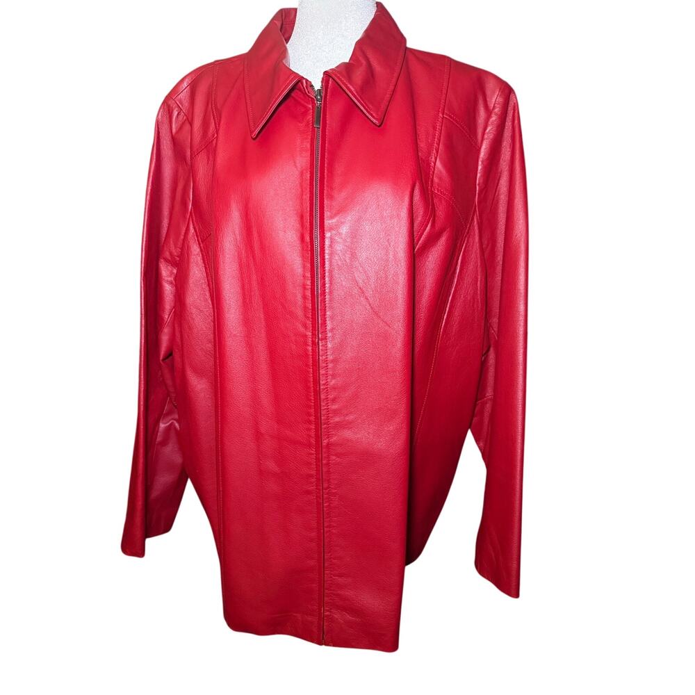Maggie Barnes Vintage Y2K Red Genuine Leather Zip Front Jacket, Plus Size 3X